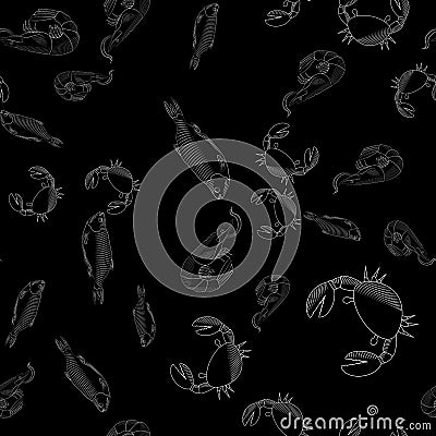 Vector seamless pattern with crabs. Print for bar Vector Illustration