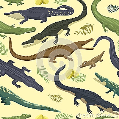 Vector seamless pattern with crocodile. Vector Illustration