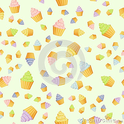 Vector seamless pattern with cupcakes. Happy Easter ornaments and decorative elements. For greeting cards Vector Illustration