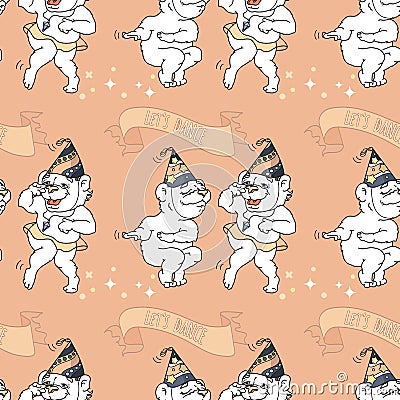 Vector Seamless pattern with cute bears are dancing. Vector Illustration