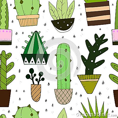 Vector seamless pattern with cute cactus Vector Illustration