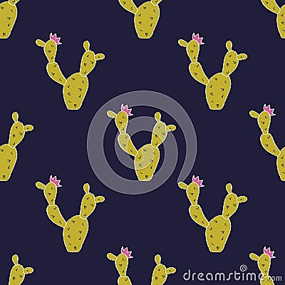 Vector seamless pattern with cute cactuses Vector Illustration