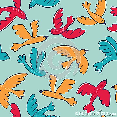 Vector seamless pattern with cute cartoon birds flying Vector Illustration