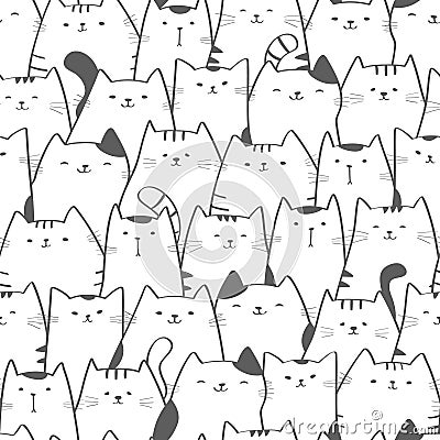 Vector seamless pattern with cute cats. Doodle art Vector Illustration