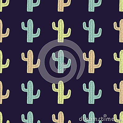 Vector seamless pattern with cute colorful cactuses Vector Illustration