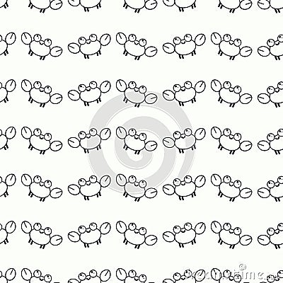 Vector seamless pattern cute crab Doodle Vector Illustration