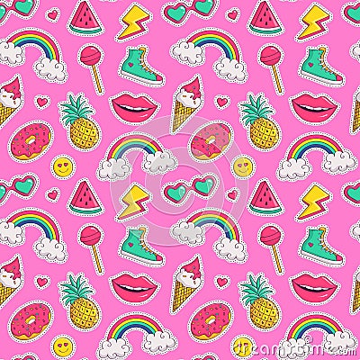 Vector seamless pattern with cute patches. Vector Illustration