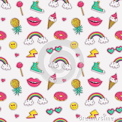 Vector seamless pattern with cute patches. Vector Illustration