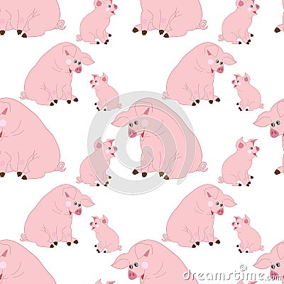 Vector Seamless Pattern with Cute Pigs. Vector Baby Pig. Pig Seamless Pattern Vector Illustration