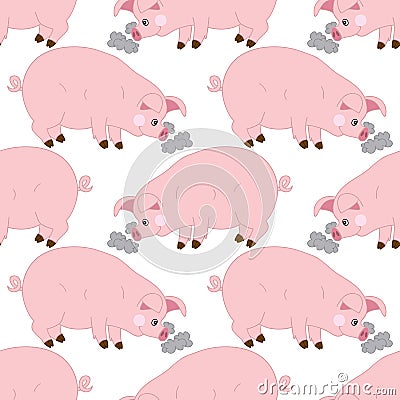 Vector Seamless Pattern with Cute Pigs. Vector Baby Pig. Pig Seamless Pattern Vector Illustration. Vector Illustration