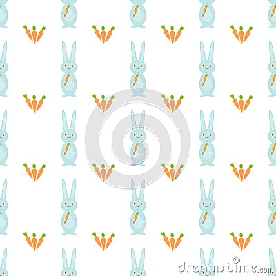 Vector seamless pattern with cute rabbits and carrots. Happy Easter theme Vector Illustration