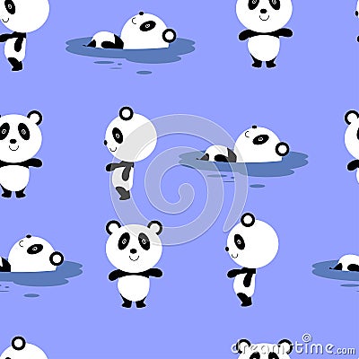 Vector seamless pattern with cute and simple cartoon panda Vector Illustration