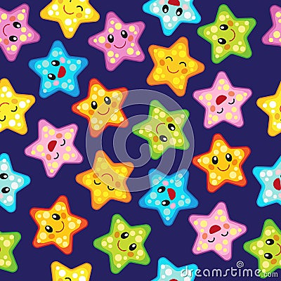 Vector seamless pattern with cute stars. Joyful design with star ornaments in various sizes and colors Vector Illustration