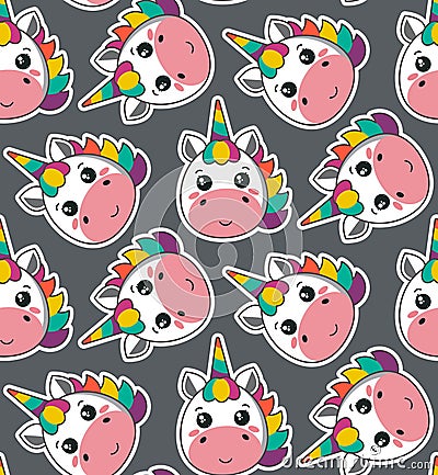 Vector seamless pattern with cute unicorn faces Vector Illustration