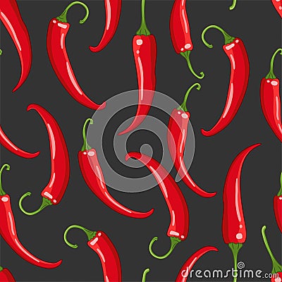 Vector seamless pattern on dark with chili pepper Vector Illustration