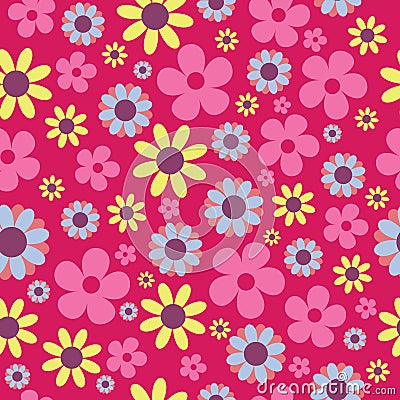 Vector Seamless Pattern Dark Pink Hippie Floral Stock Photo