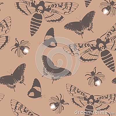 Vector seamless pattern with death head hawk moths Vector Illustration