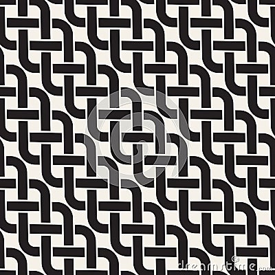 Vector seamless pattern. Decorative geometric interlaced lines design. Monochrome bold wavy stripes background. Vector Illustration