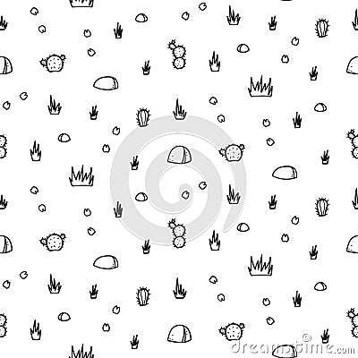 Vector seamless pattern with desert - stone, plant Vector Illustration