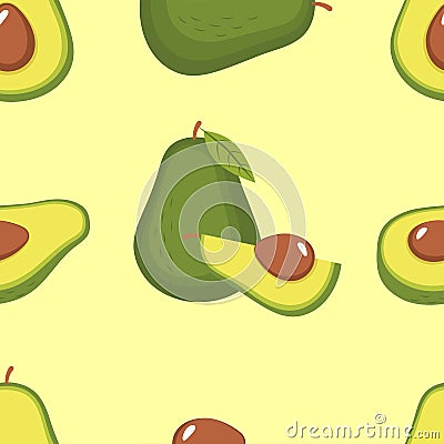 Vector seamless pattern with avocado halves. Vector Illustration