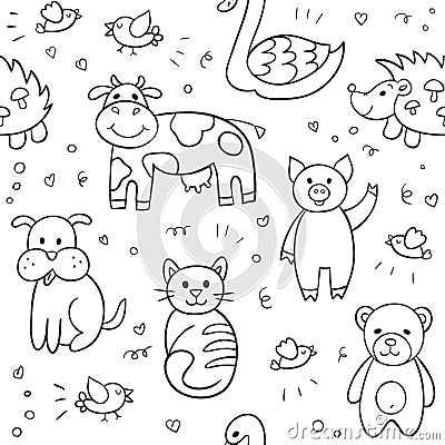 Vector seamless pattern with different hand drawn illustrations Vector Illustration