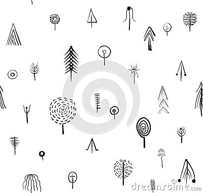 Vector seamless pattern with different symbol trees, ethnic style. Vector Illustration