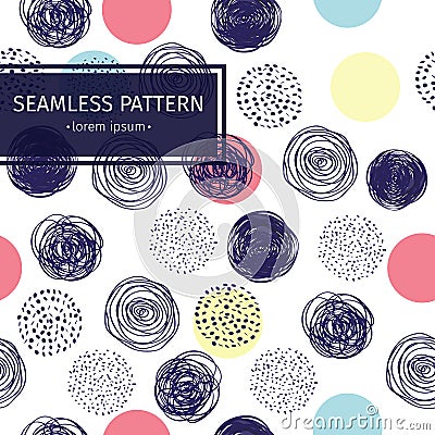 Vector seamless pattern with doodle circles randomly distributed. Illustration wallpaper. Vector Illustration