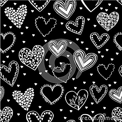 Vector seamless pattern with doodle hearts Vector Illustration