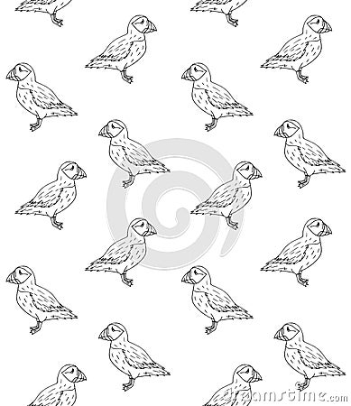 Vector seamless pattern of doodle sketch puffin Stock Photo