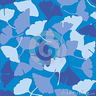 Vector seamless pattern drawing of blue ginkgo leaves random on blue background Vector Illustration