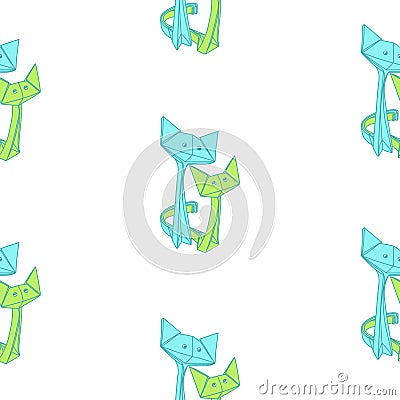 Vector seamless pattern with drawing of cute origami cats in love Vector Illustration