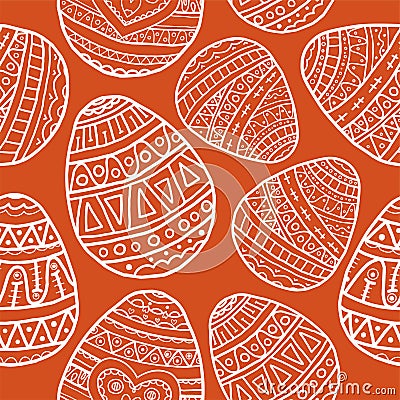 Vector seamless pattern with easter eggs with doodle pattern. Black doodle symbols of a happy holiday on a white background Vector Illustration