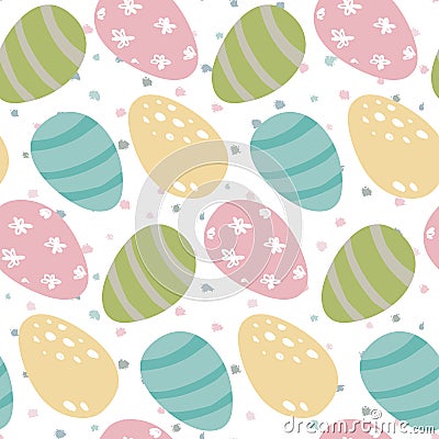 Vector seamless pattern with Easter eggs and dot texture. Vector Illustration