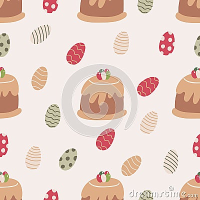 Vector seamless pattern with Easter treats and cakes. Vector Illustration