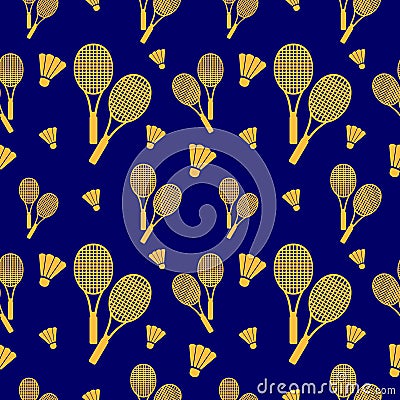 Vector seamless pattern with elements of orange rackets and birdies Vector Illustration