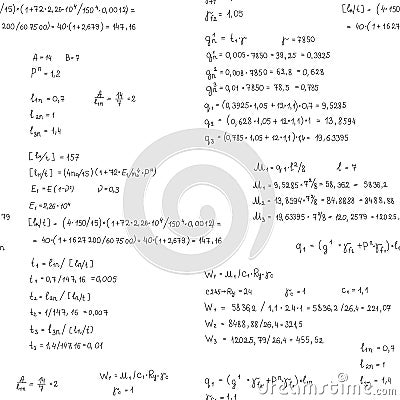 Vector seamless pattern with engineering and mathematics equation and calculations. Endless hand writing Vector Illustration