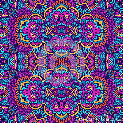 Vector seamless pattern ethnic tribal geometric psychedelic colorful print Stock Photo