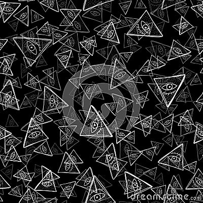 Vector seamless pattern with eye of providence, masonic symbol. Masons symbol All-seeing eye of God icon isolated seamless pattern Vector Illustration
