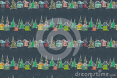 Fabulous caramel multicolored houses on navy blue background. Vector Illustration