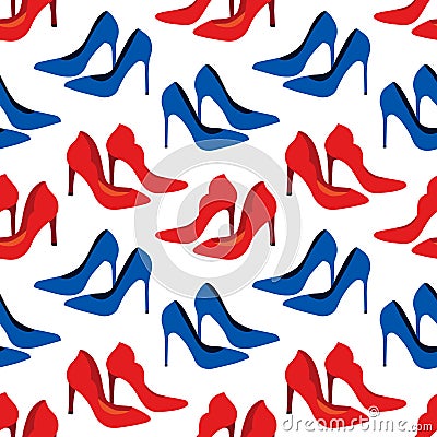 Vector seamless pattern with fashionable shoes. Handdrawn texture design Vector Illustration