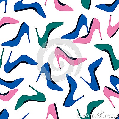 Vector seamless pattern with fashionable shoes. Handdrawn texture design Vector Illustration