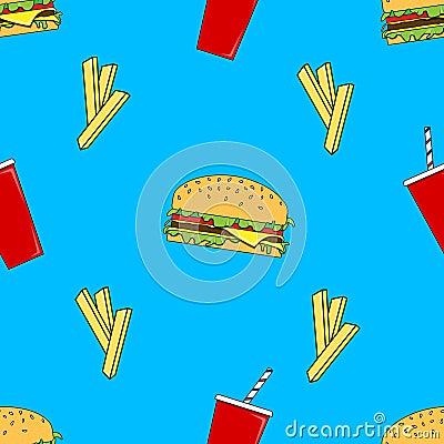 Vector seamless pattern with fast food. Vector Illustration
