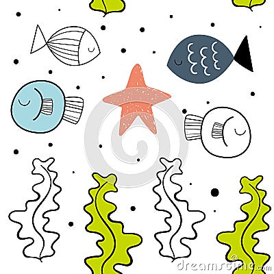 Vector seamless pattern with fish. Scandinavian motives. Baby print Stock Photo