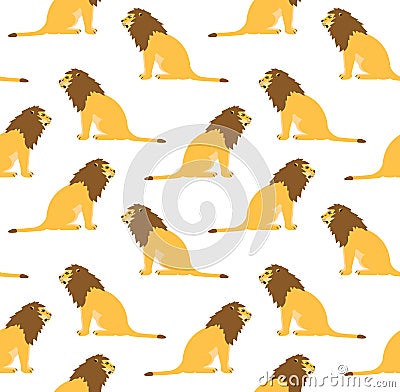 Vector seamless pattern of flat sitting lion Vector Illustration