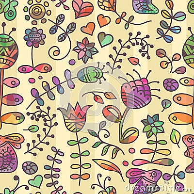 Vector seamless pattern with floral doodling design. Vector Illustration