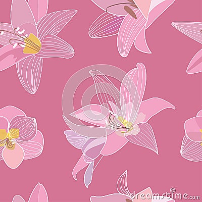 Vector seamless pattern floral flower. amaryllis modern wallpaper. contemporary trendy arty. Vector Illustration