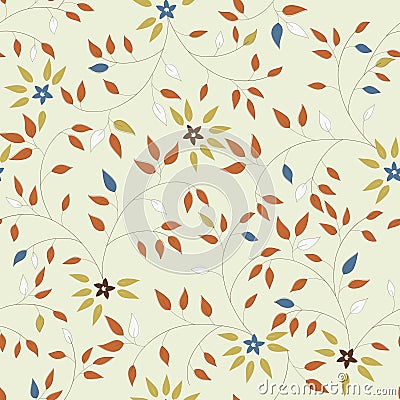 Vector Seamless Pattern of Flowers and Leaves Vector Illustration