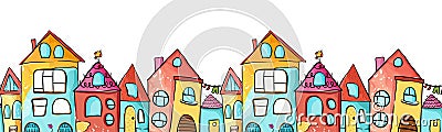 Vector seamless pattern with fun hand drawn houses, colorful background for kids, great for banners, wallpapers Vector Illustration