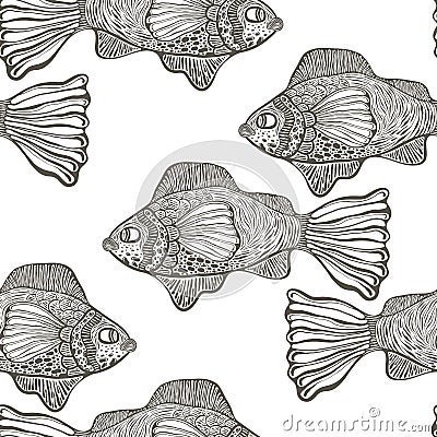 Vector Seamless Pattern with Funky Fish Vector Illustration