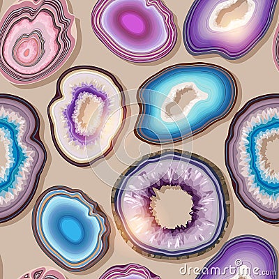 Vector seamless pattern with geode and agate cuts Vector Illustration